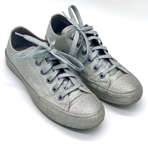 Converse All-Star Chuck Taylor Silver Glitter Low Top Sneakers Unisex - Picture 1 of 12